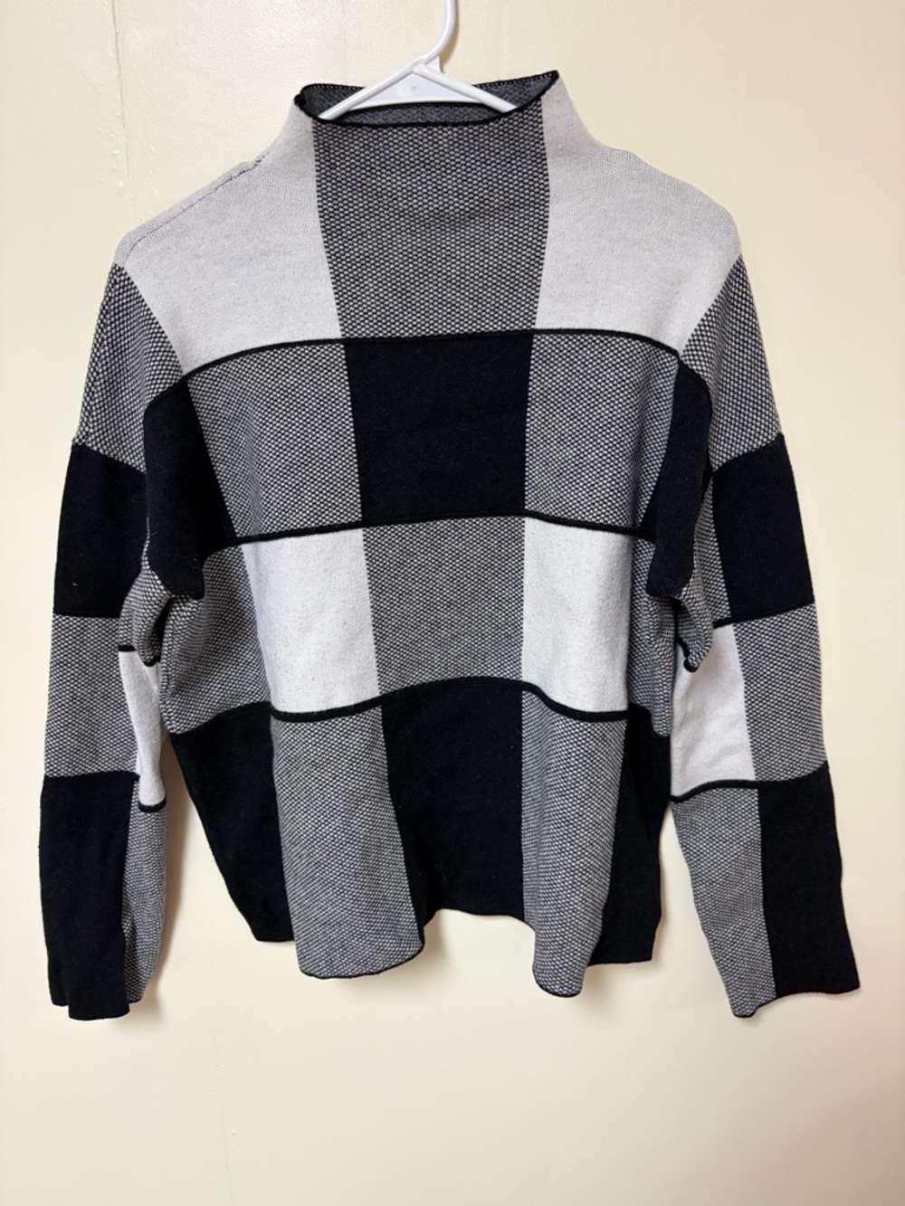 Tahari Black and Gray Checked Turtleneck Sweater